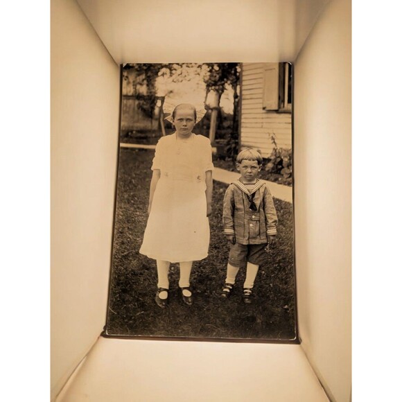 AZO | Art | Vintage Postcard Brother Sister Girl In White Dress Boy In ...
